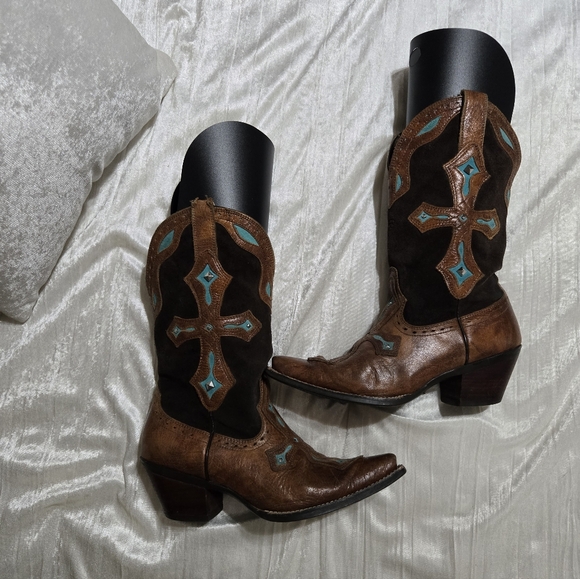 Brown and Turquoise Western Boots By ARIAT Size 8 EUC - Picture 5 of 14